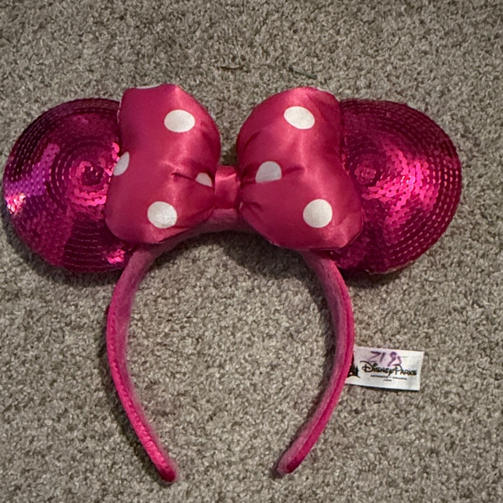 Disney Fuchsia Sequin Minnie Ears with Polka Dot Bow